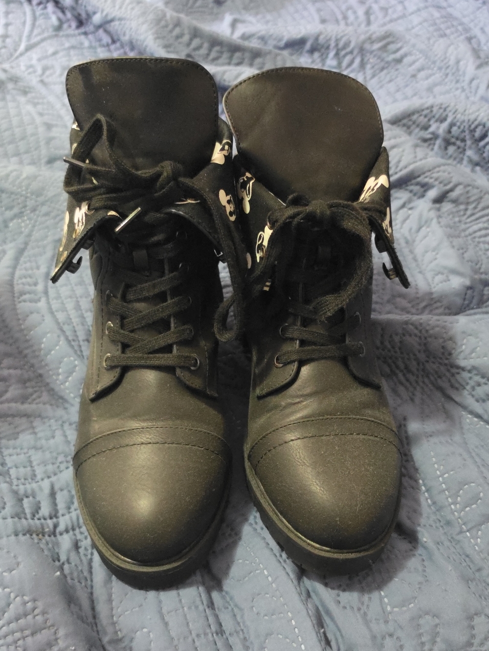 Women’s Disney Mickey Mouse Black Lace-Up Fold-Over Ankle Boots